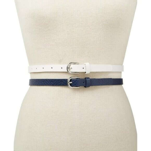 INC International Concepts Women Size Large 2-for-1 Solid Skinny Waist Belts $35 - Picture 1 of 6